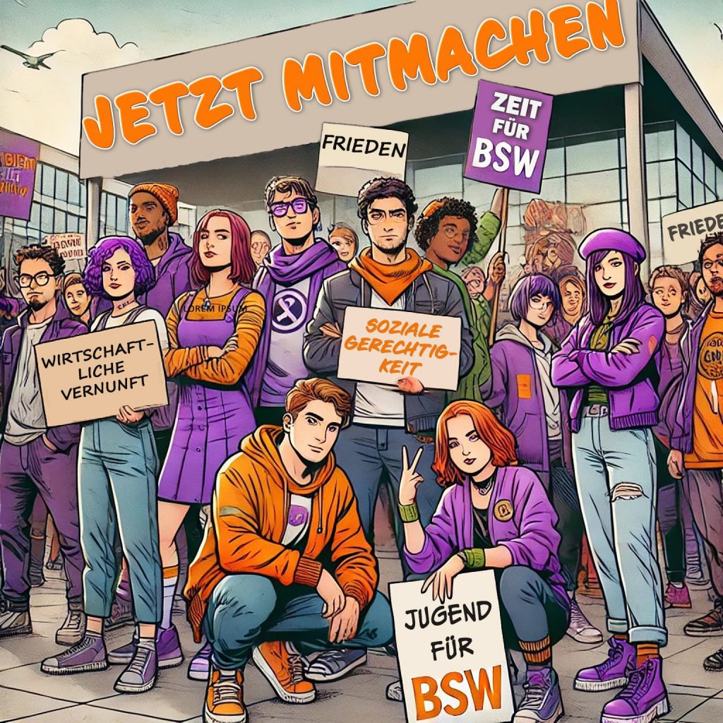 KI-erstelltes Bild von Jugendlichen mit der Aufschrift "Jetzt mitmachen"