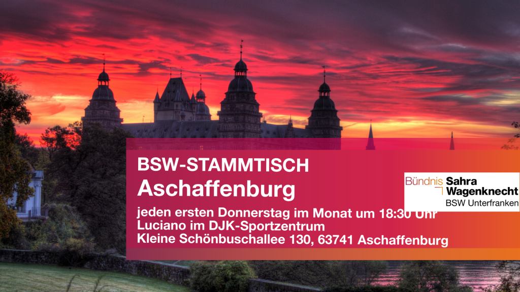 aschaffenburg im Sonnenuntergang, einladung zum stammtisch